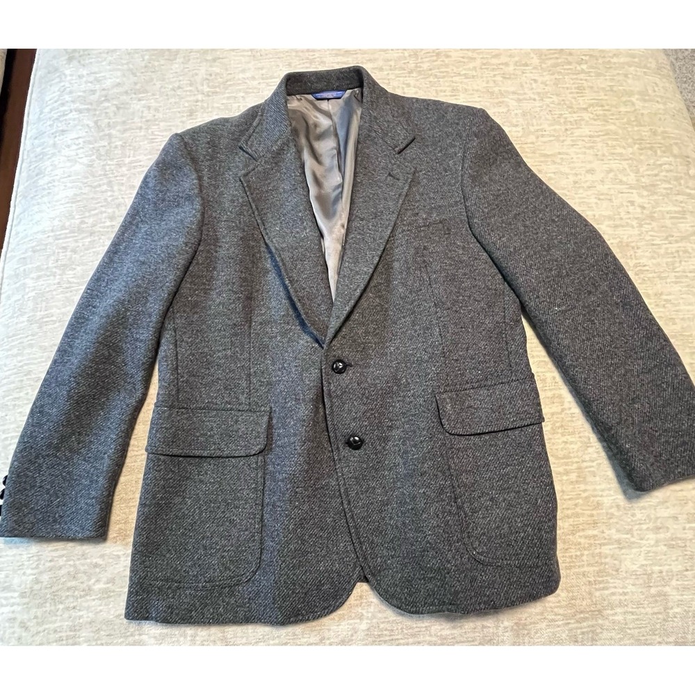 Pendleton‎ 100% Virgin Wool Sport Coat Blazer Gray Herringbone Elbow Patches 42R